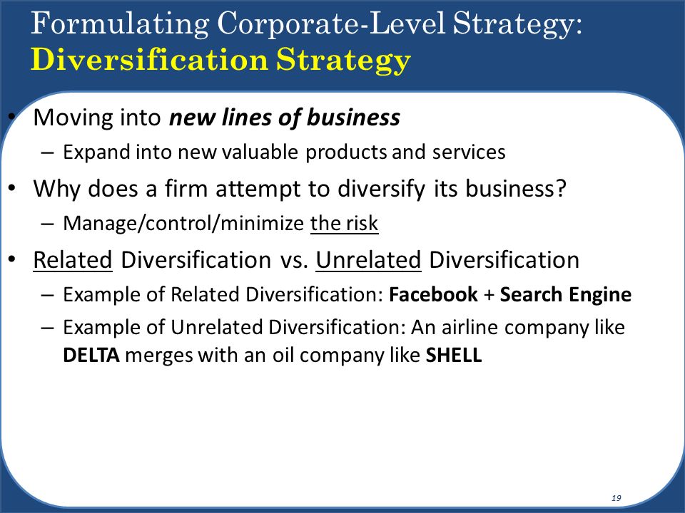corporate level strategy diversification examples